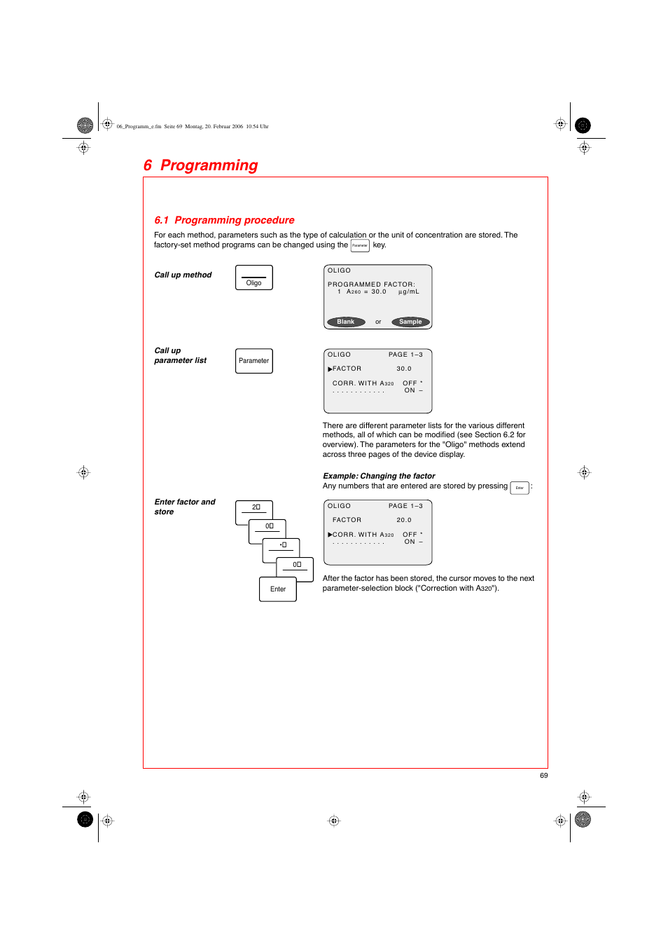 6 programming, 1 programming procedure | Eppendorf BioPhotometer User Manual | Page 27 / 53