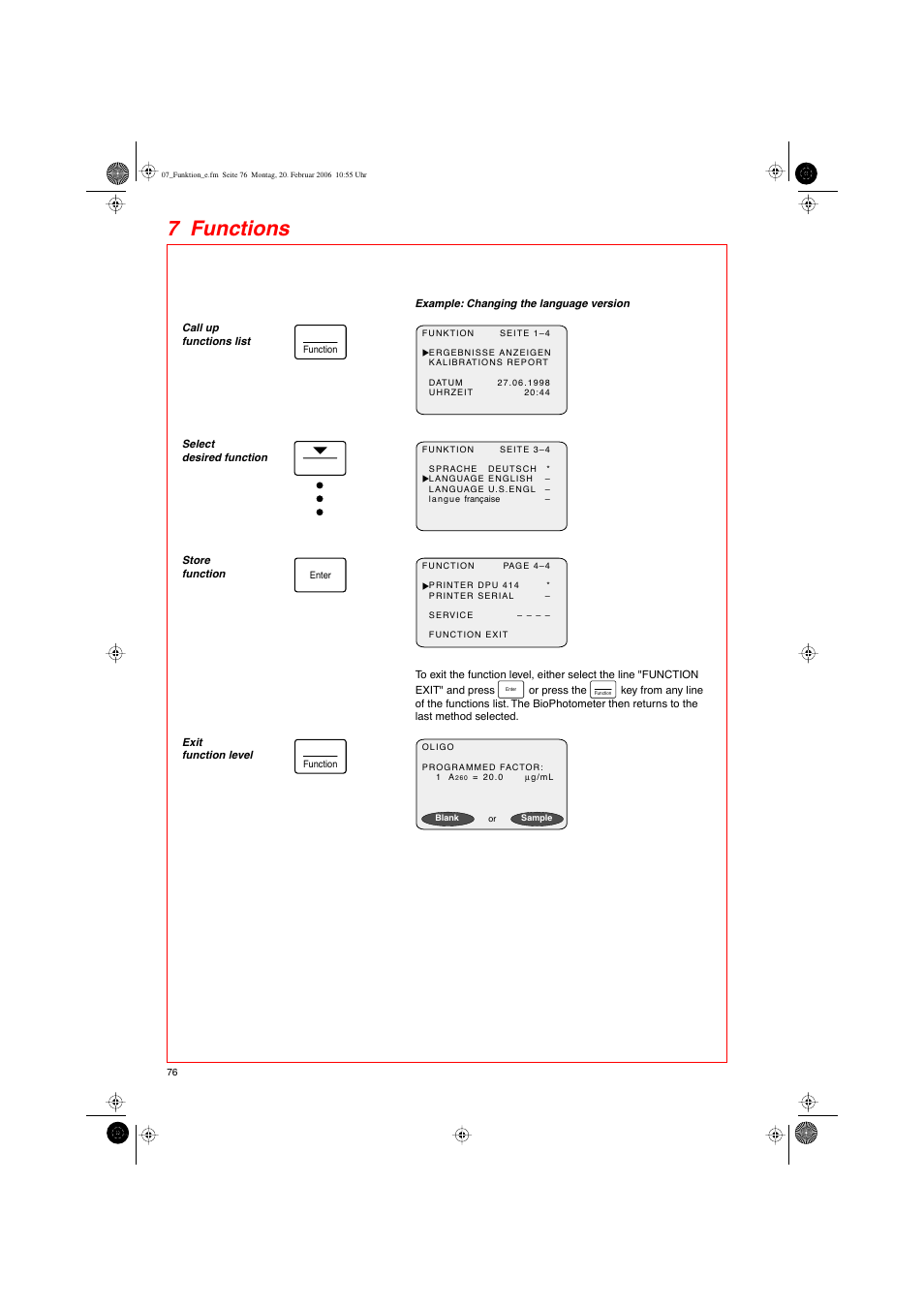 7 functions | Eppendorf BioPhotometer User Manual | Page 34 / 53