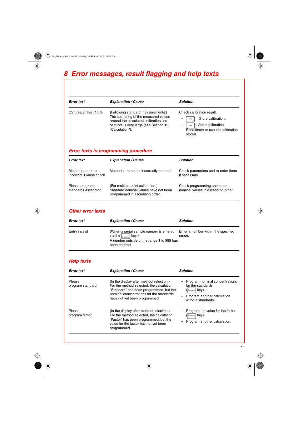 8 error messages, result ﬂagging and help texts | Eppendorf BioPhotometer User Manual | Page 37 / 53