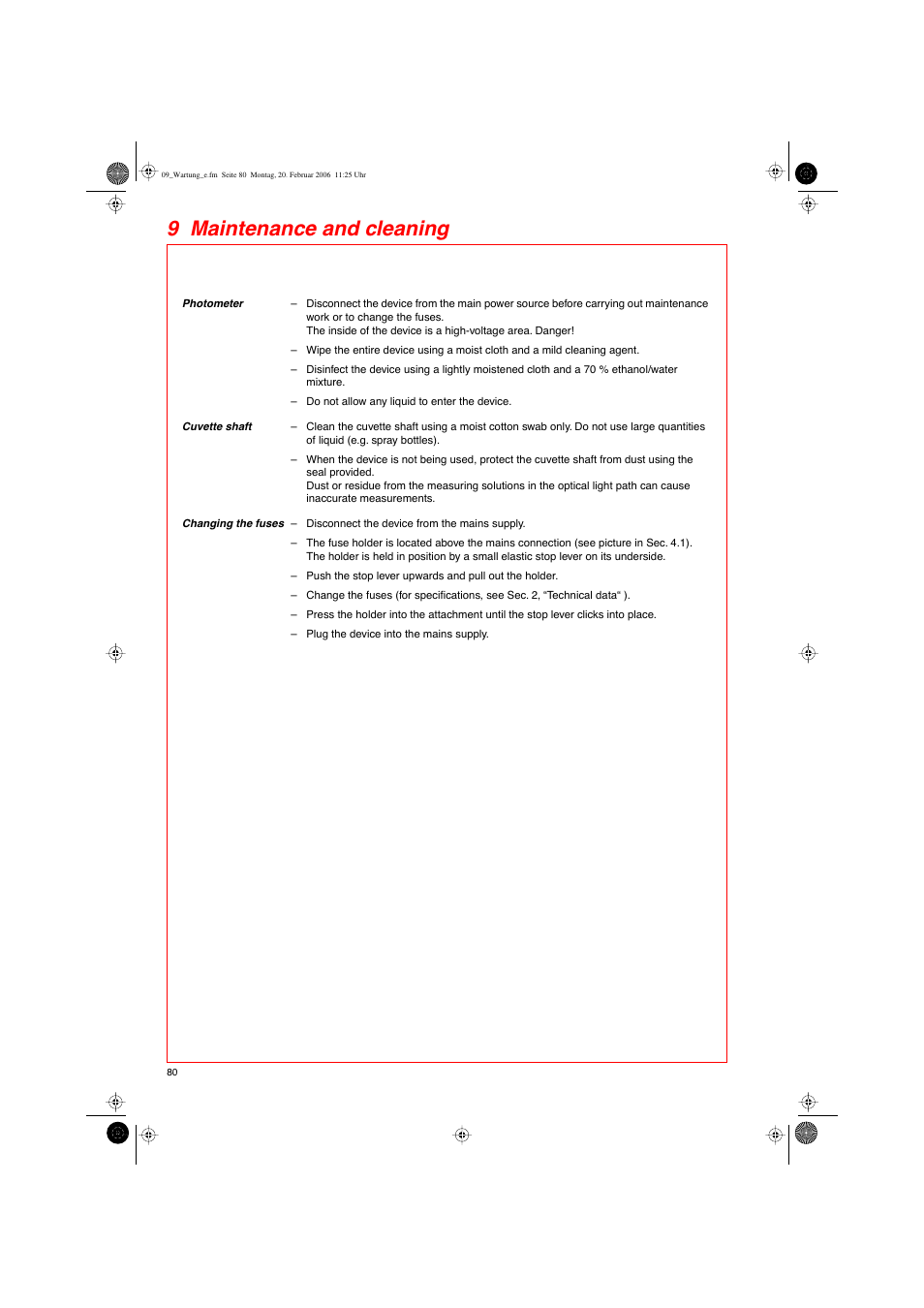 9 maintenance and cleaning | Eppendorf BioPhotometer User Manual | Page 38 / 53