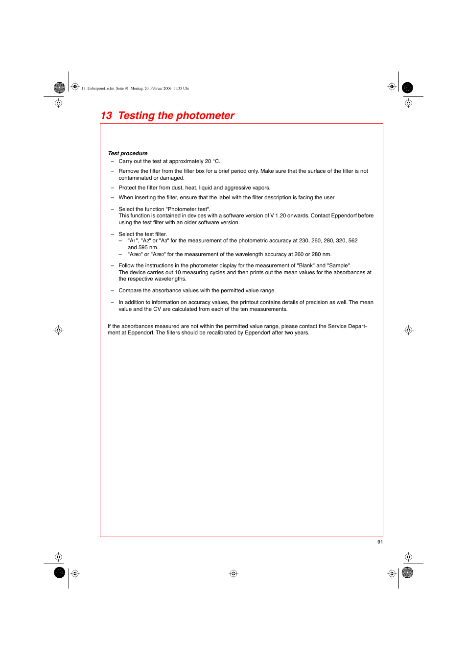 13 testing the photometer | Eppendorf BioPhotometer User Manual | Page 49 / 53