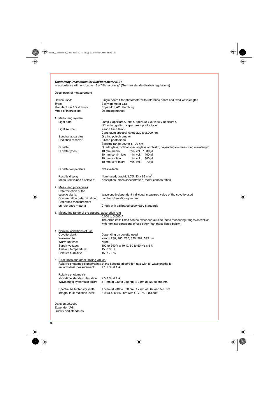 Eppendorf BioPhotometer User Manual | Page 50 / 53