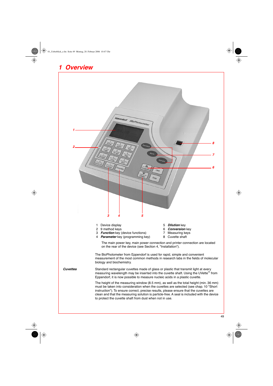 1 overview | Eppendorf BioPhotometer User Manual | Page 7 / 53