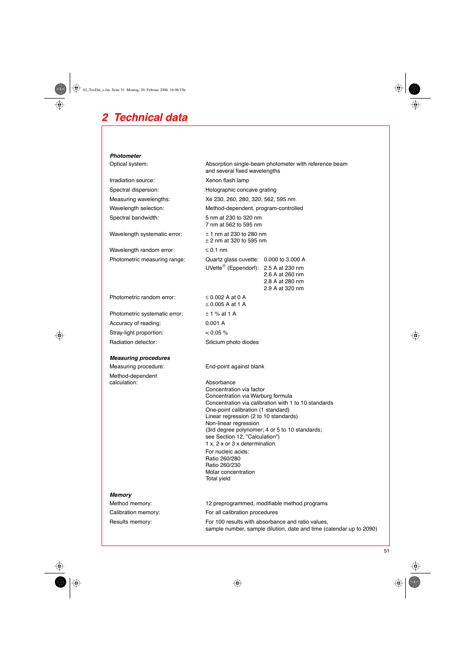 2 technical data | Eppendorf BioPhotometer User Manual | Page 9 / 53