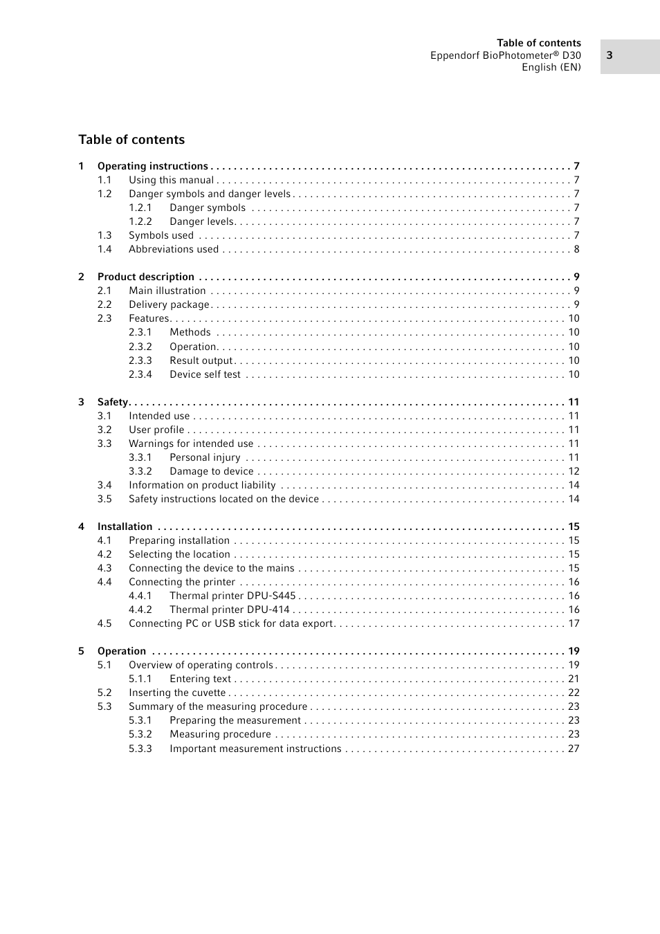 Eppendorf D30 BioPhotometer User Manual | Page 3 / 86