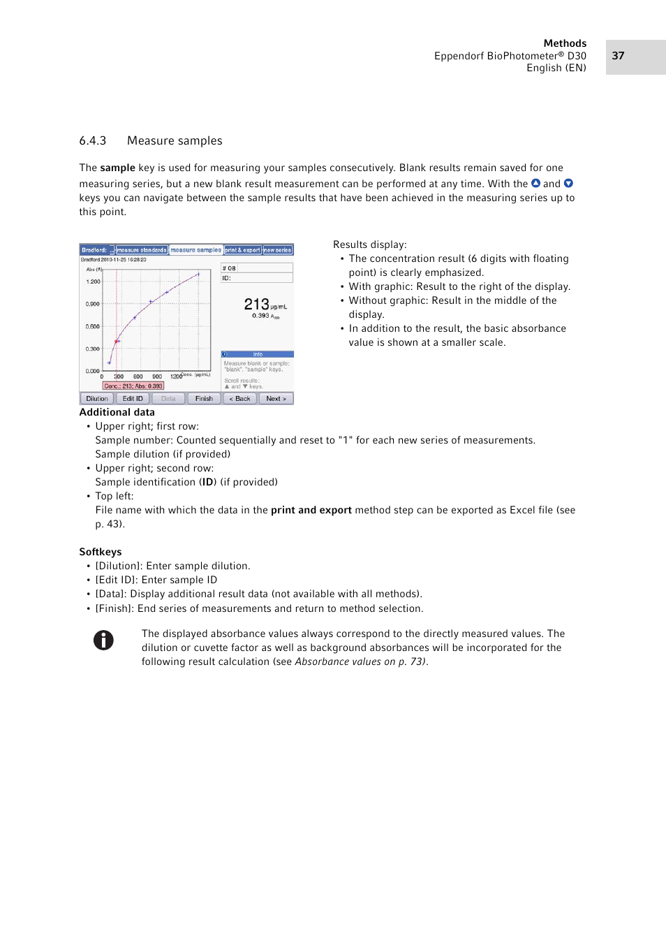 3 measure samples, Measure samples | Eppendorf D30 BioPhotometer User Manual | Page 37 / 86