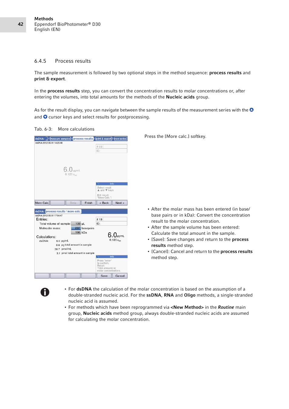 5 process results, Process results | Eppendorf D30 BioPhotometer User Manual | Page 42 / 86