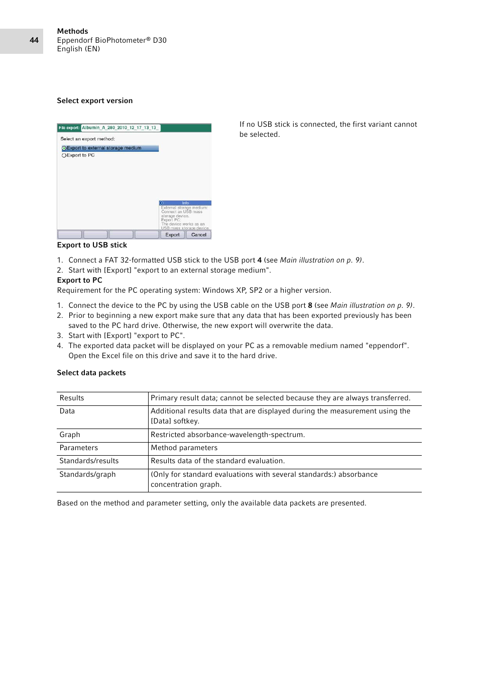 Eppendorf D30 BioPhotometer User Manual | Page 44 / 86