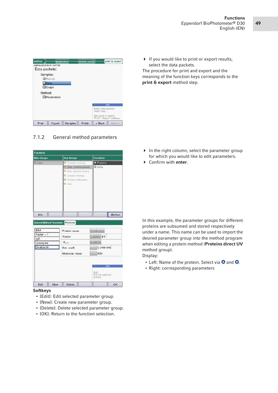 2 general method parameters, General method parameters | Eppendorf D30 BioPhotometer User Manual | Page 49 / 86