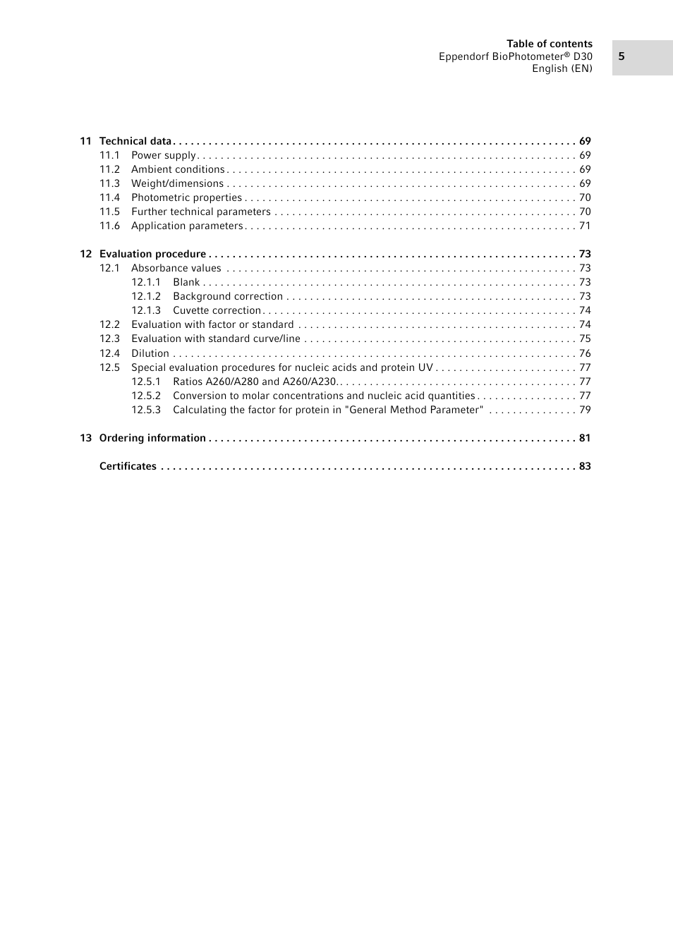 Eppendorf D30 BioPhotometer User Manual | Page 5 / 86