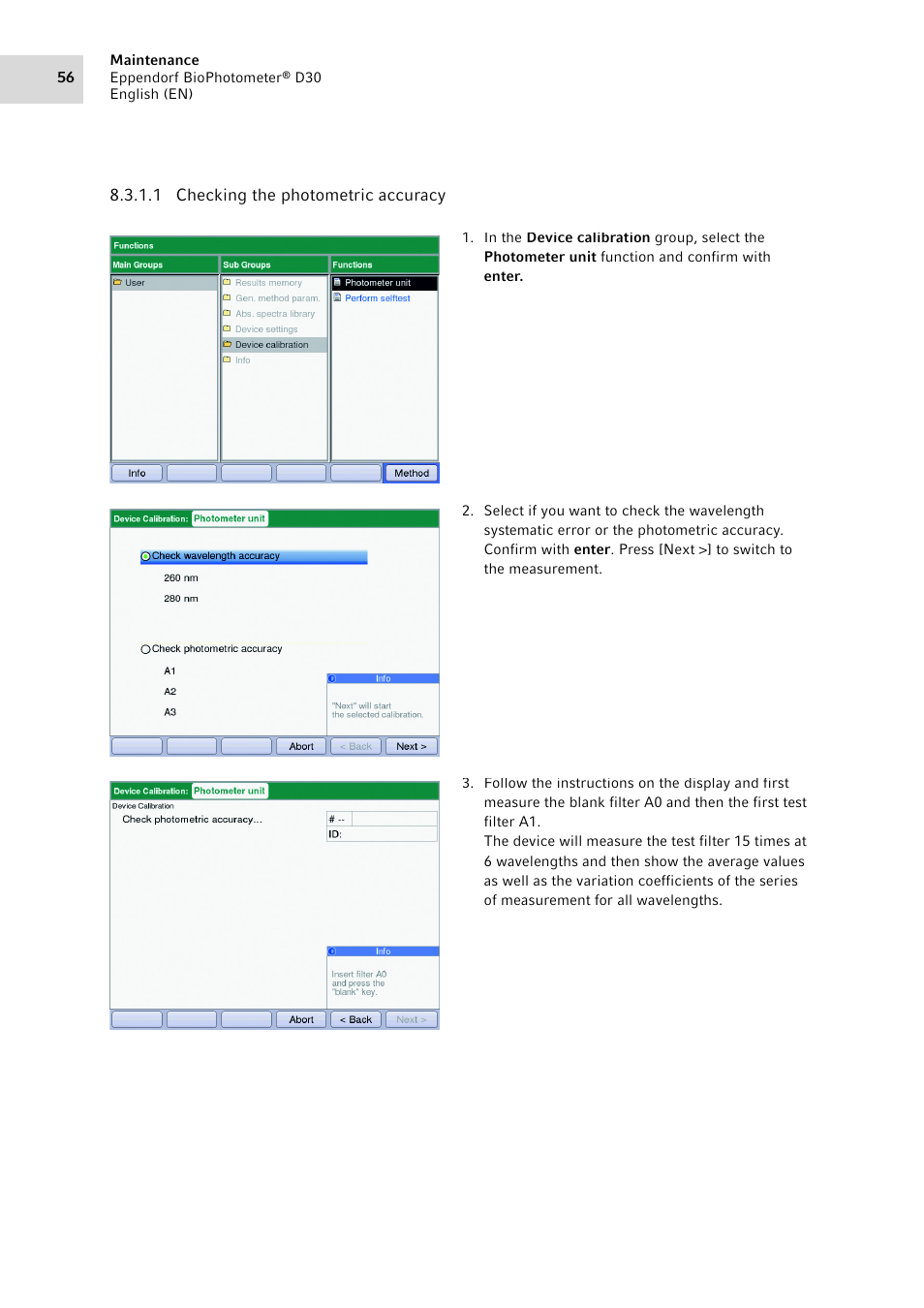 Eppendorf D30 BioPhotometer User Manual | Page 56 / 86