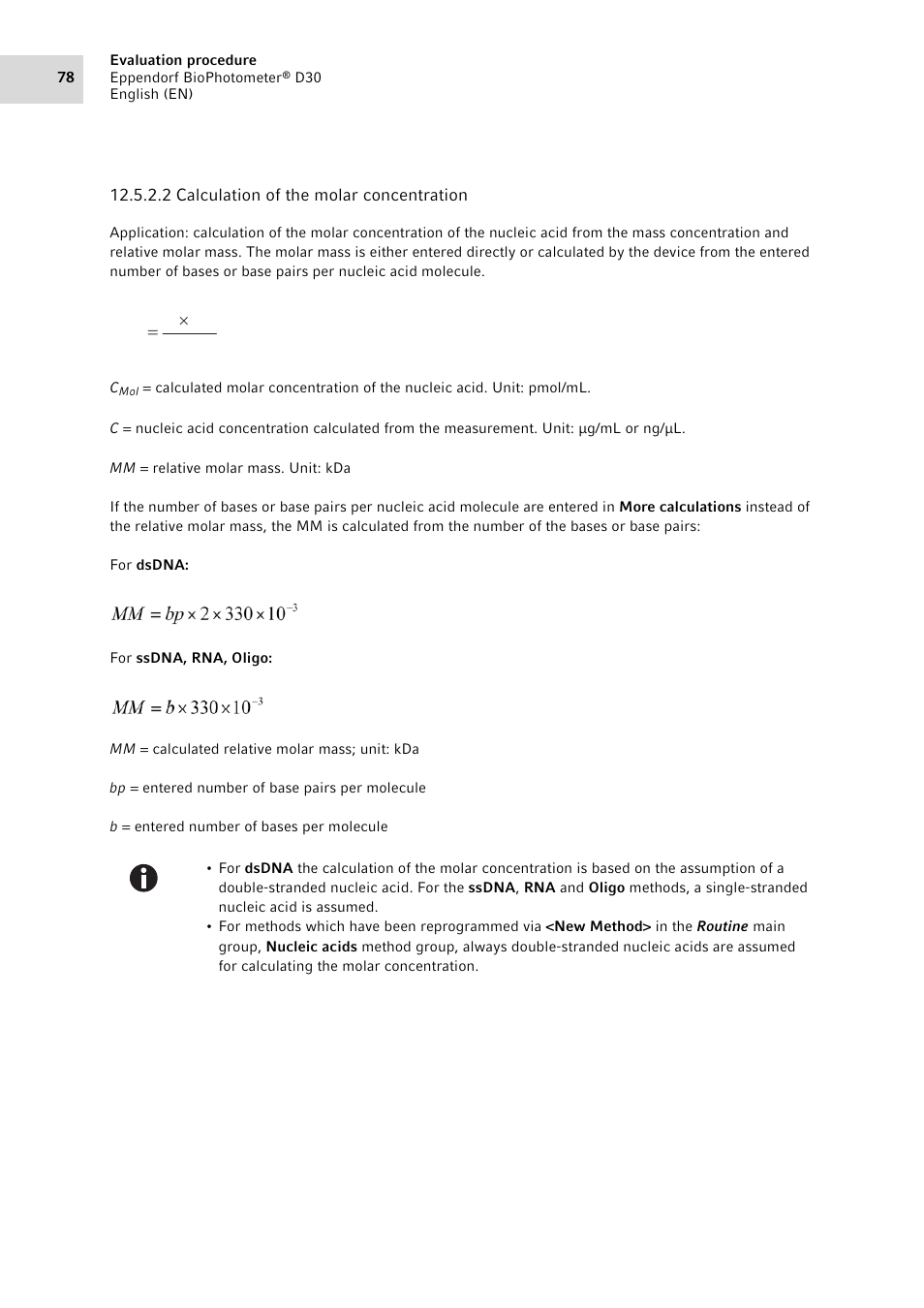 Mm c c, 10 u | Eppendorf D30 BioPhotometer User Manual | Page 78 / 86
