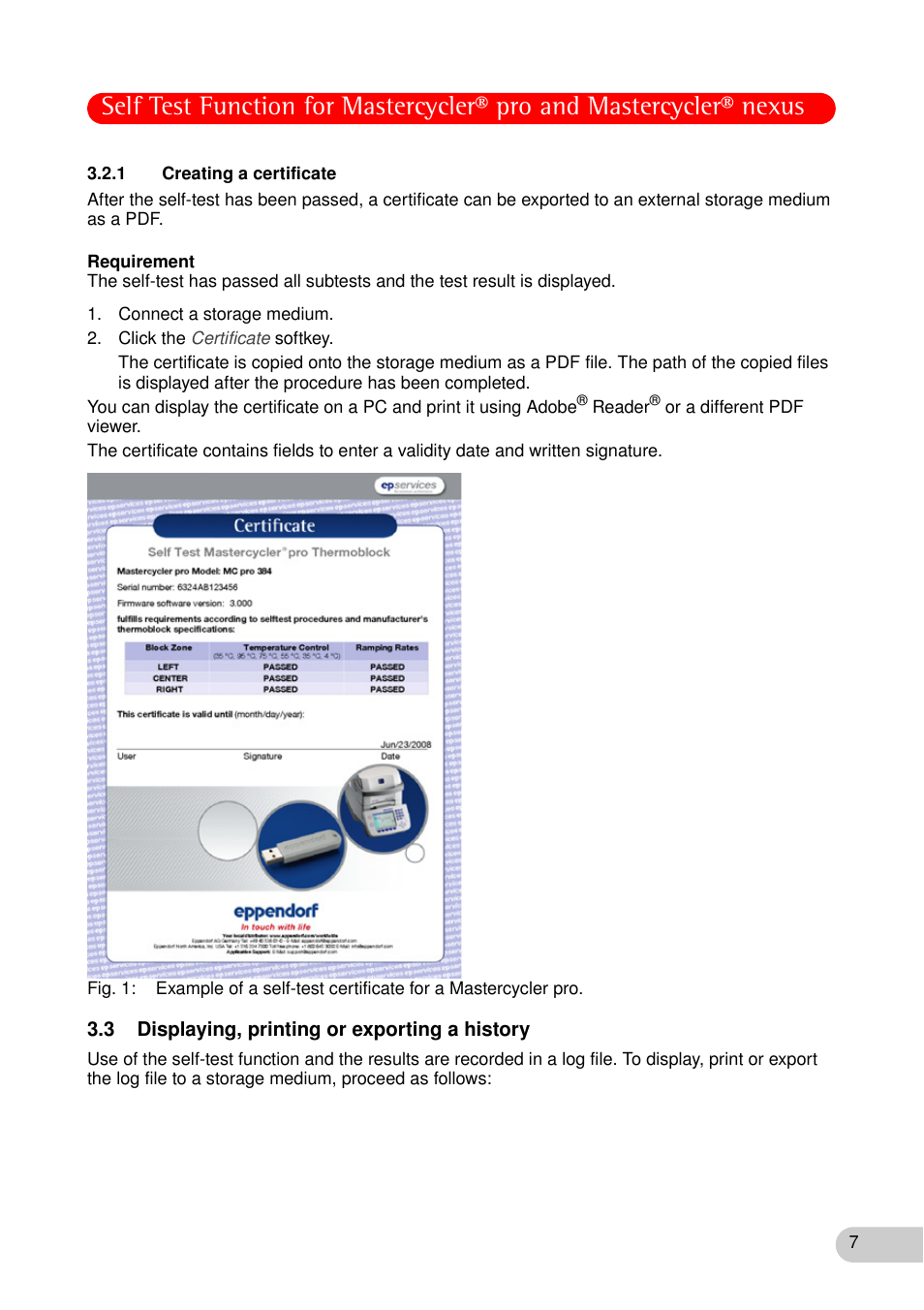 1 creating a certificate, 3 displaying, printing or exporting a history | Eppendorf Self Test Function for Mastercycler nexus User Manual | Page 7 / 12