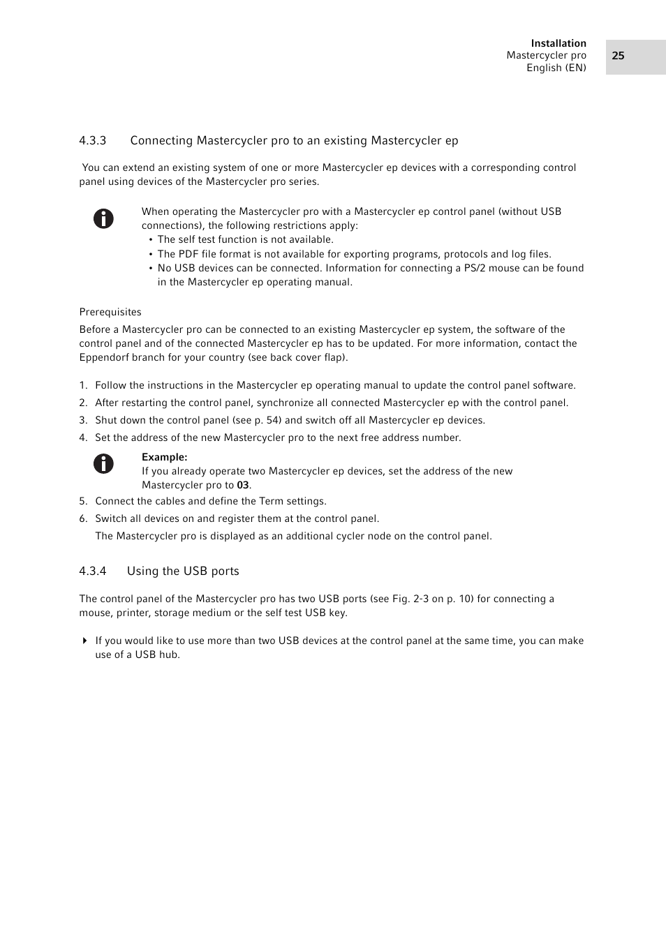 4 using the usb ports | Eppendorf Mastercycler pro User Manual | Page 25 / 94