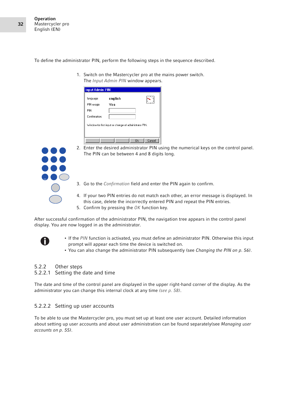 2 other steps, Other steps, 2 setting up user accounts | Eppendorf Mastercycler pro User Manual | Page 32 / 94