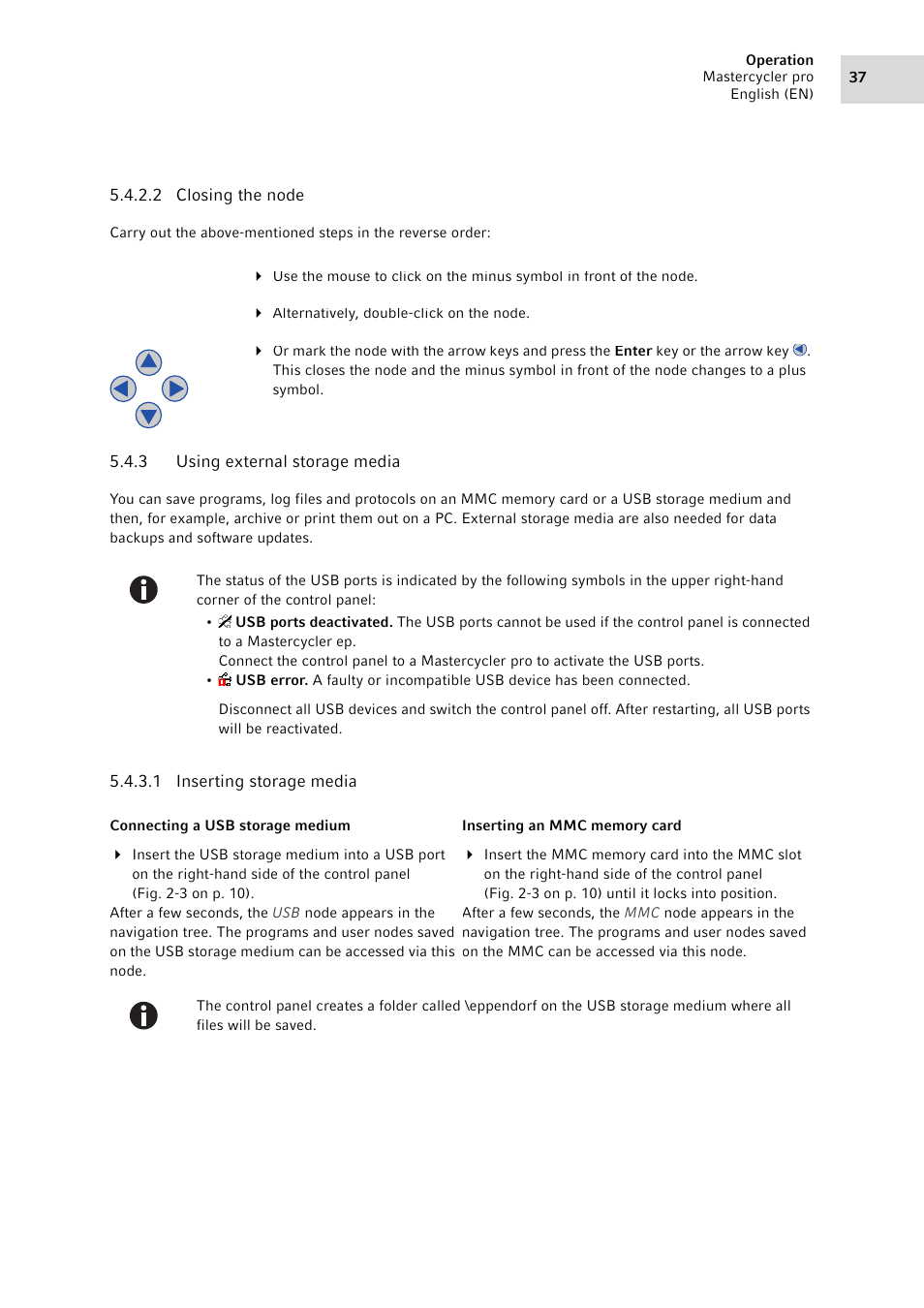 3 using external storage media, Using external storage media | Eppendorf Mastercycler pro User Manual | Page 37 / 94