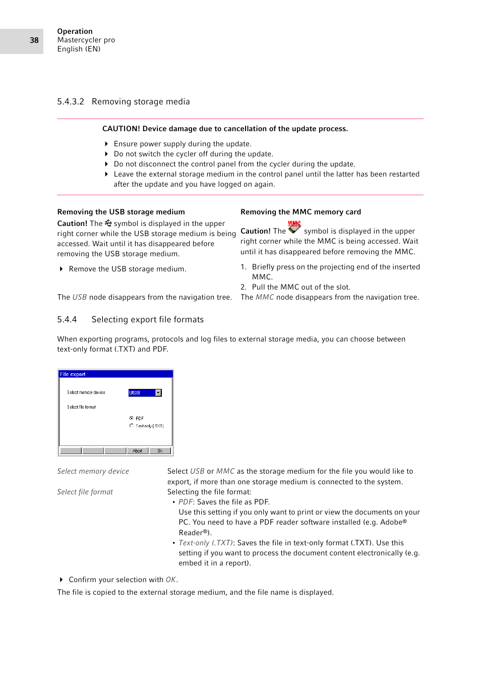 4 selecting export file formats, Selecting export file formats | Eppendorf Mastercycler pro User Manual | Page 38 / 94