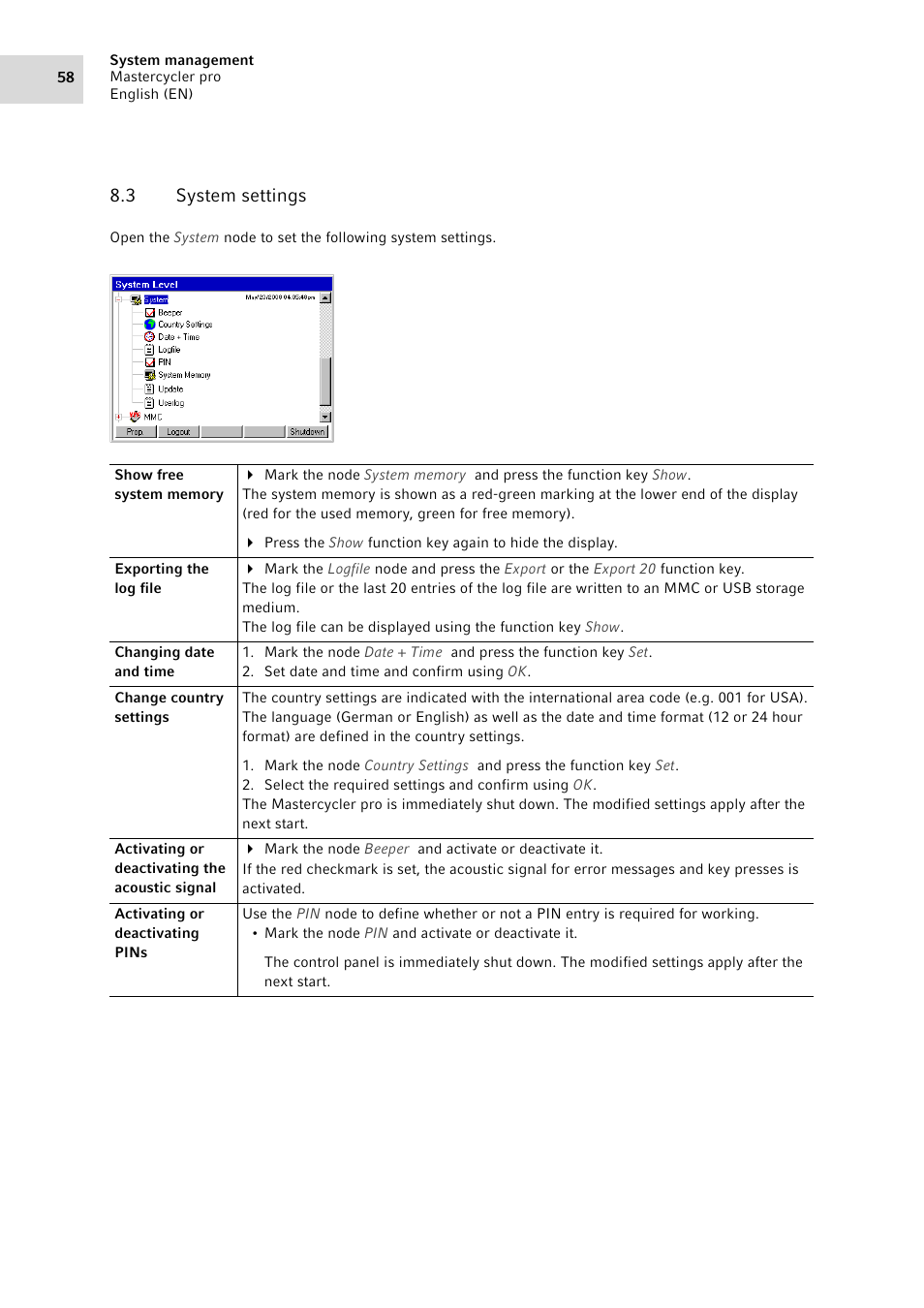 3 system settings, System settings, See p. 58) | Eppendorf Mastercycler pro User Manual | Page 58 / 94