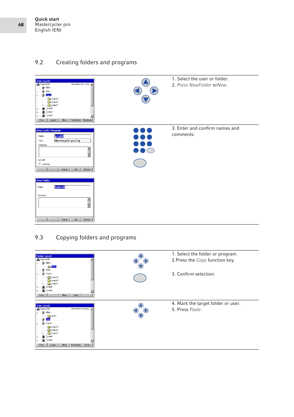 2 creating folders and programs, 3 copying folders and programs, Creating folders and programs | Copying folders and programs, Quick start mastercycler pro english (en) 68 | Eppendorf Mastercycler pro User Manual | Page 68 / 94