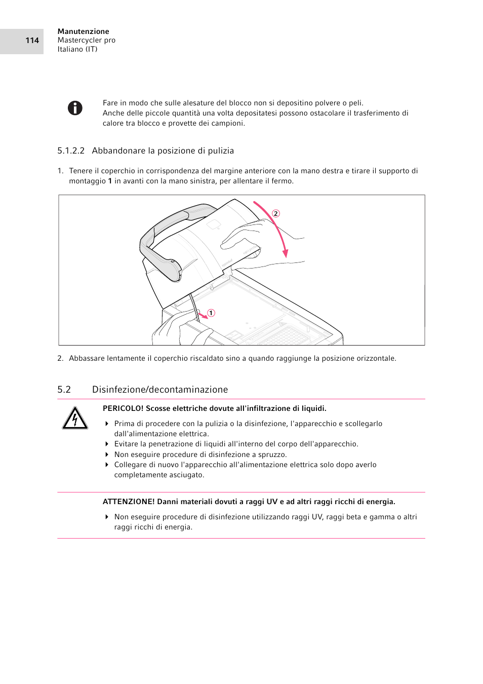 2 disinfezione/decontaminazione, Disinfezione/decontaminazione | Eppendorf Mastercycler pro User Manual | Page 114 / 120