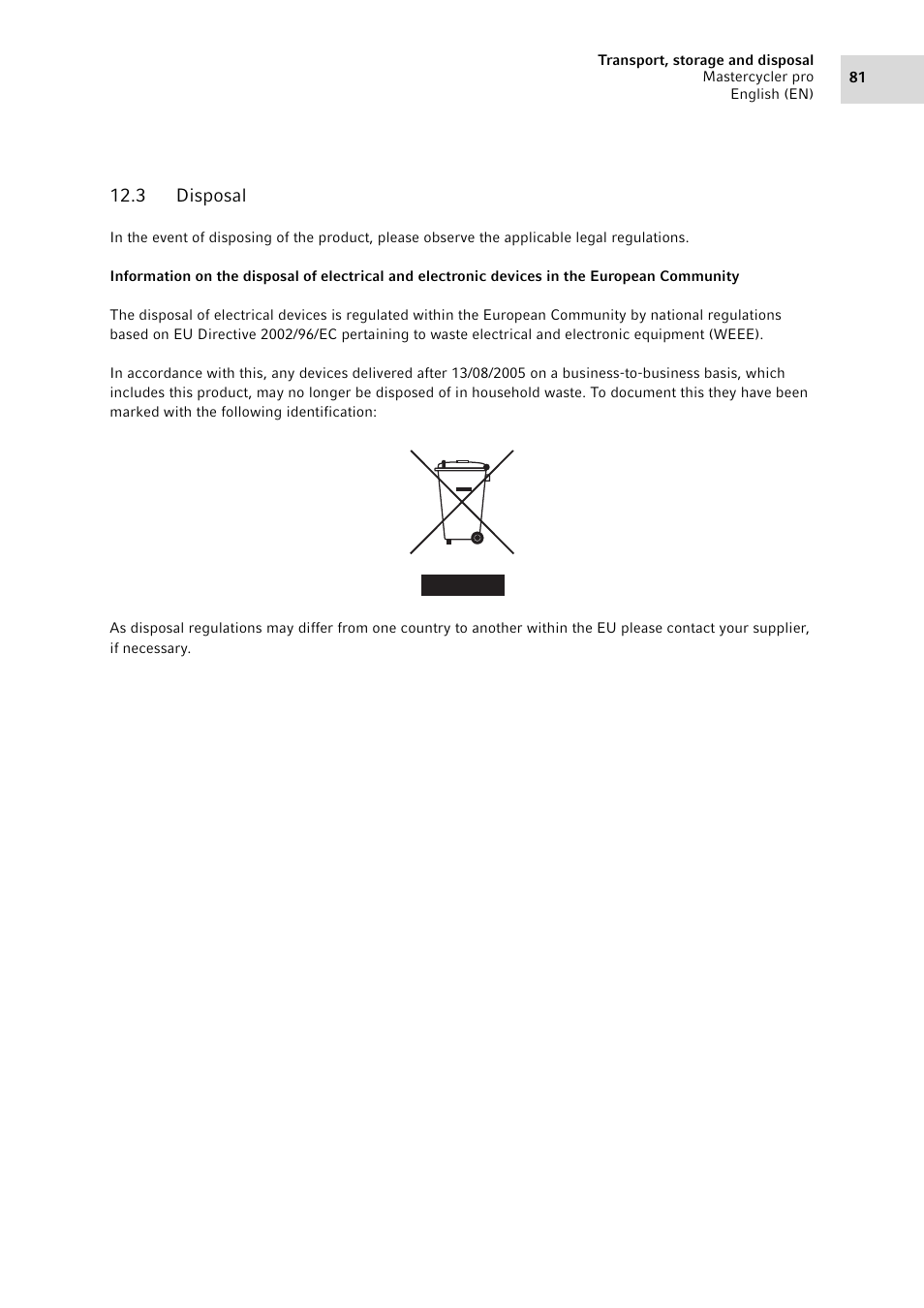 3 disposal, Disposal | Eppendorf Mastercycler pro User Manual | Page 81 / 120