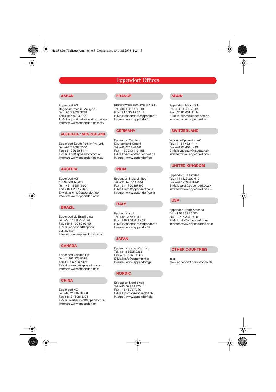 Eppendorf offices | Eppendorf Heat Sealer User Manual | Page 15 / 16