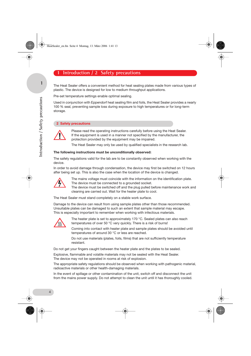 1 introduction / 2 safety precautions 1 | Eppendorf Heat Sealer User Manual | Page 4 / 16