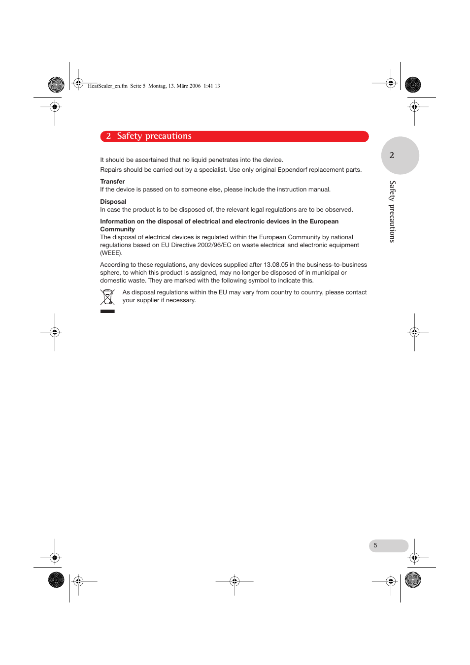 2 safety precautions | Eppendorf Heat Sealer User Manual | Page 5 / 16