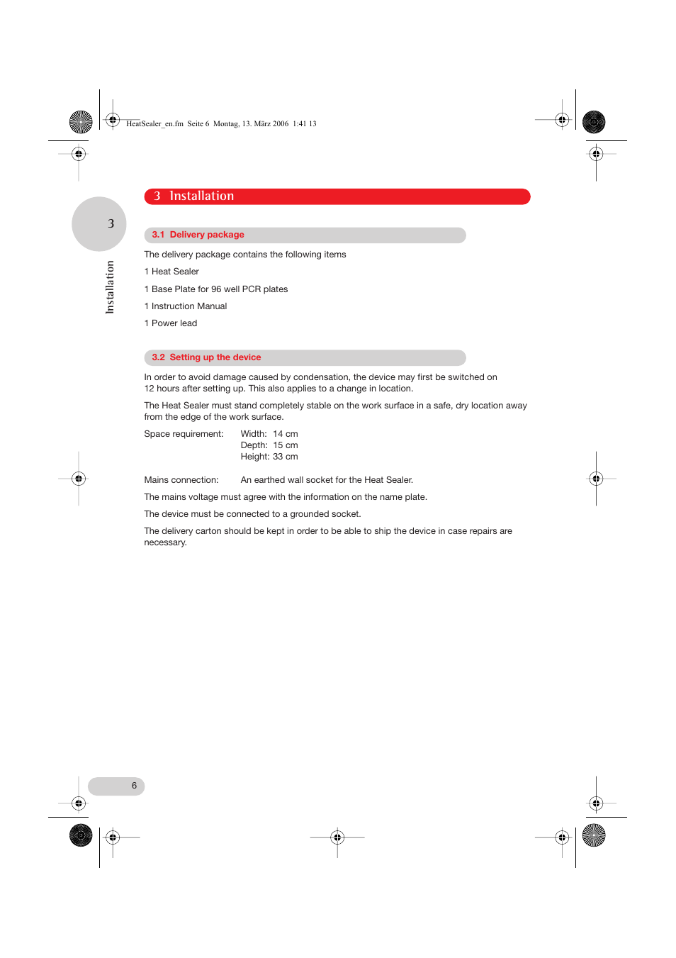 3 installation 3 | Eppendorf Heat Sealer User Manual | Page 6 / 16