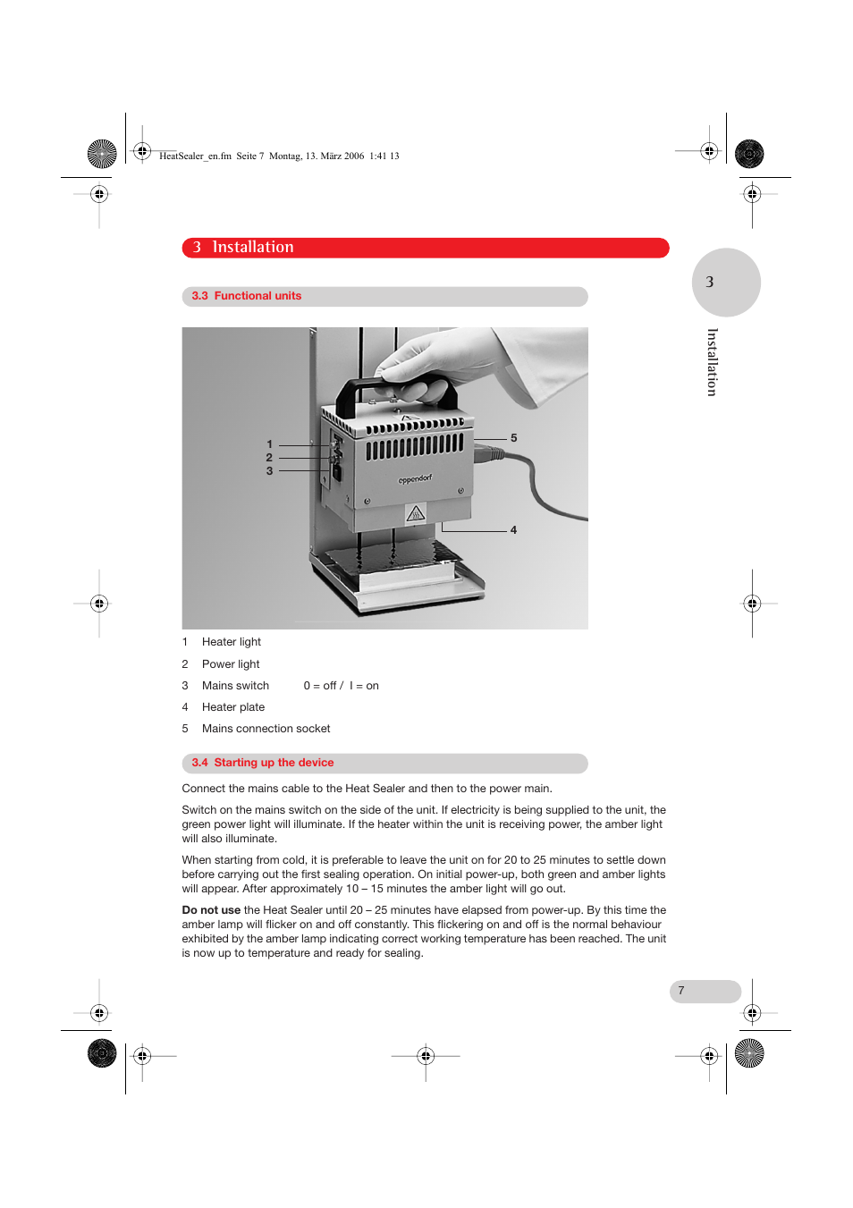 3 installation | Eppendorf Heat Sealer User Manual | Page 7 / 16