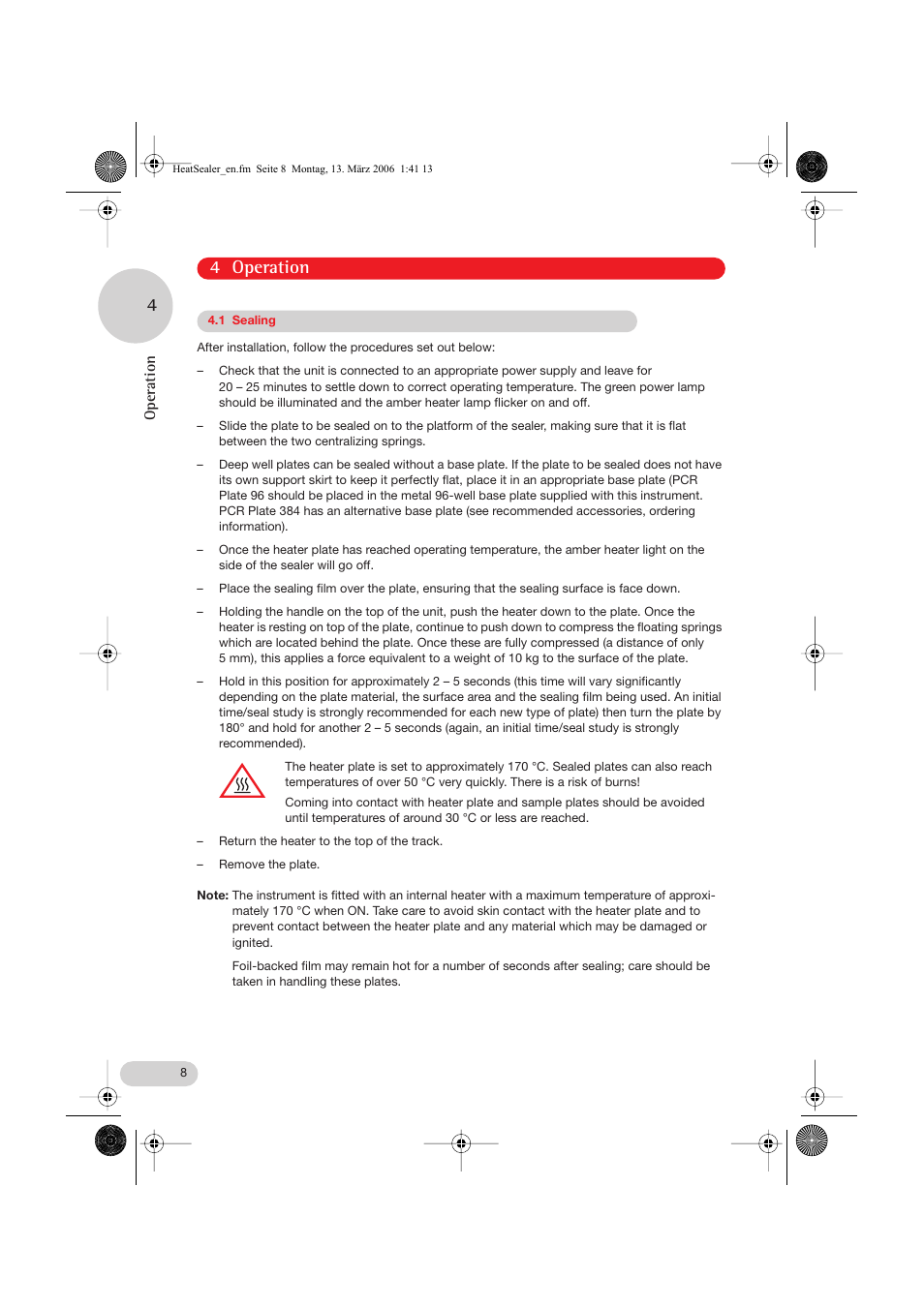 4 operation 4 | Eppendorf Heat Sealer User Manual | Page 8 / 16