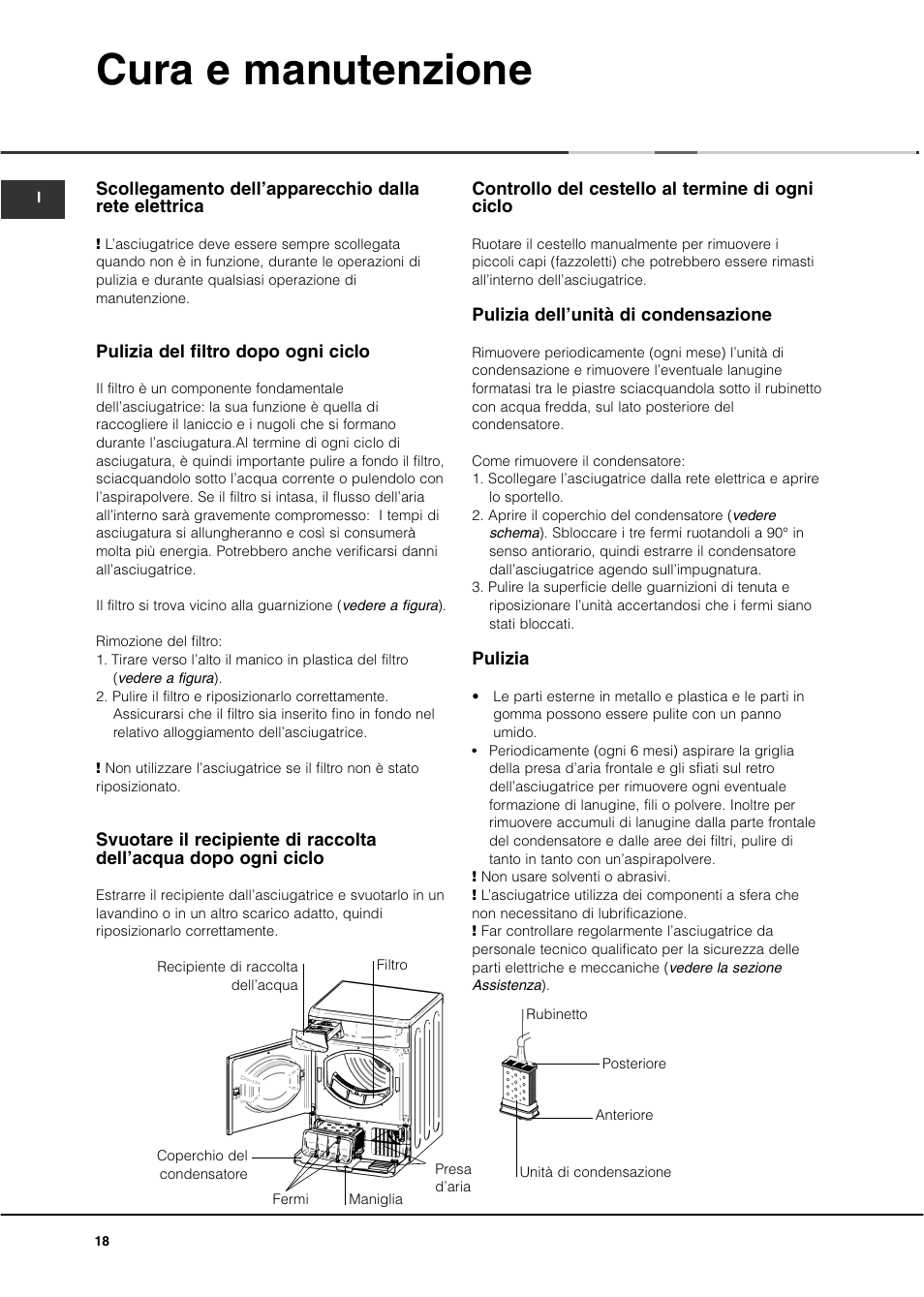 Cura e manutenzione | Ariston AS70CX User Manual | Page 18 / 72