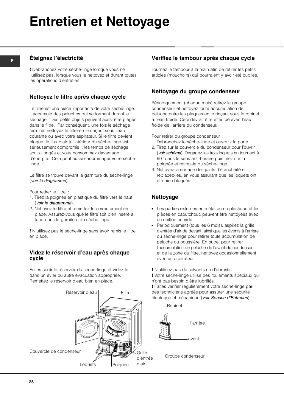 Entretien et nettoyage | Ariston AS70CX User Manual | Page 28 / 72