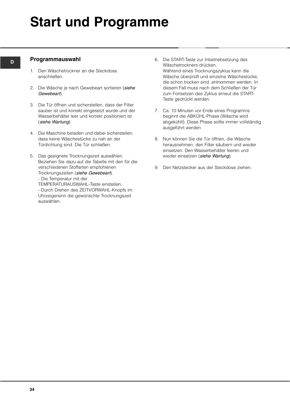 Start und programme | Ariston AS70CX User Manual | Page 34 / 72