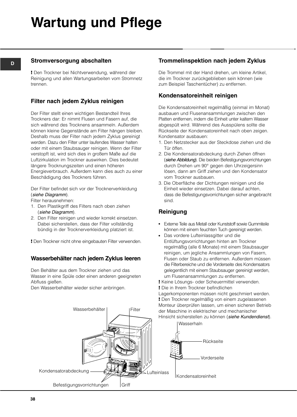 Wartung und pflege | Ariston AS70CX User Manual | Page 38 / 72