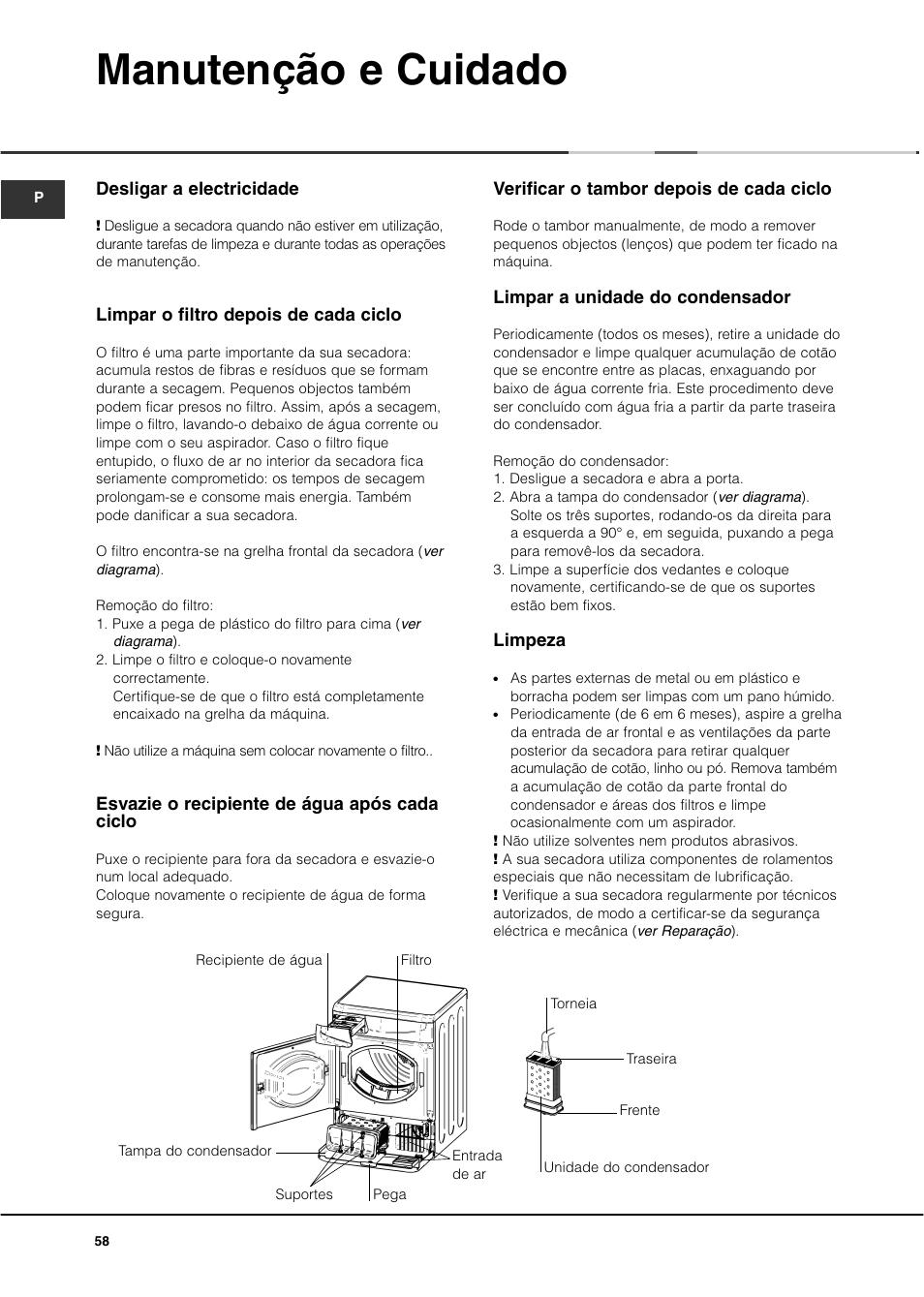 Manutenção e cuidado | Ariston AS70CX User Manual | Page 58 / 72