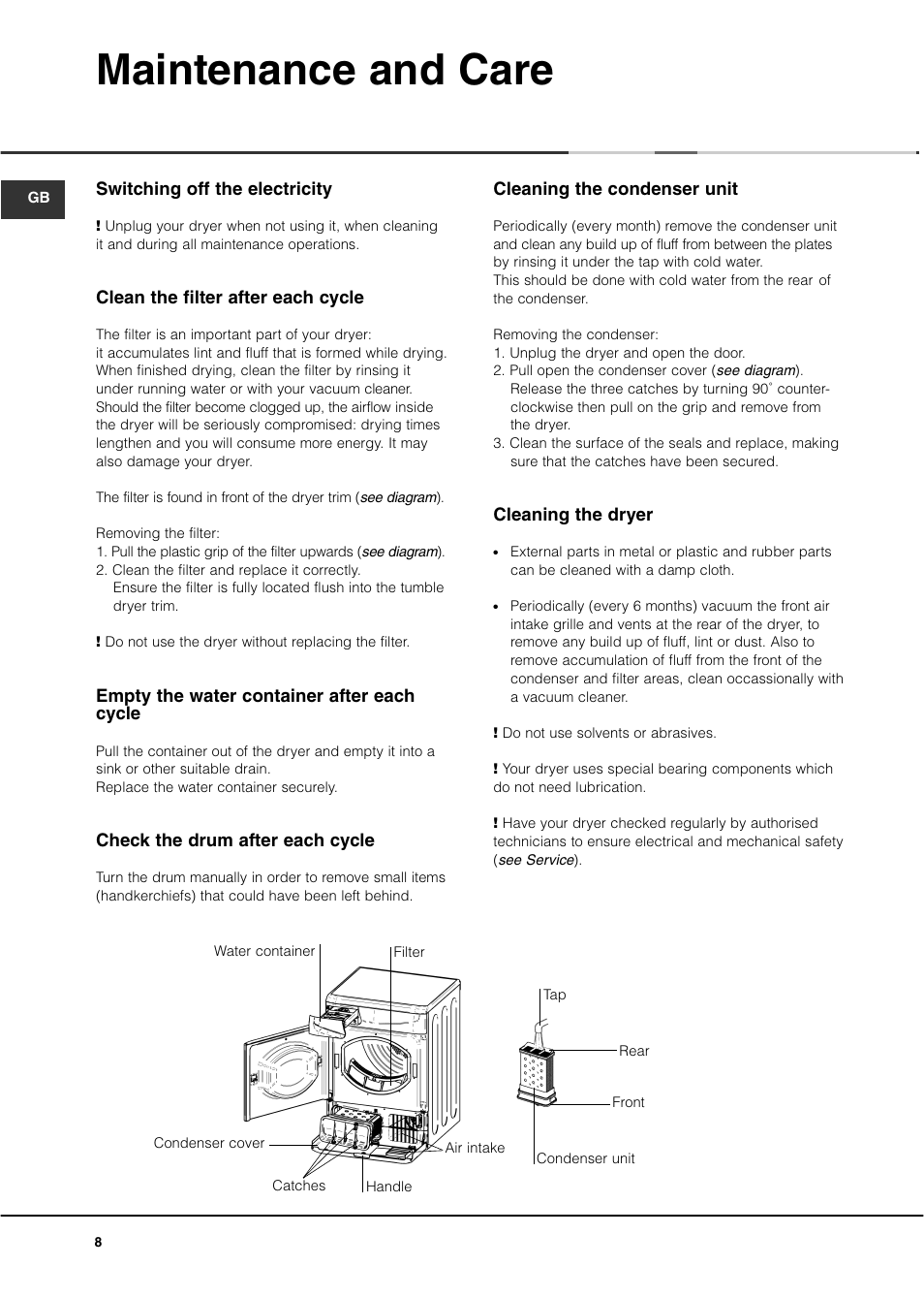 Maintenance and care | Ariston AS70CX User Manual | Page 8 / 72