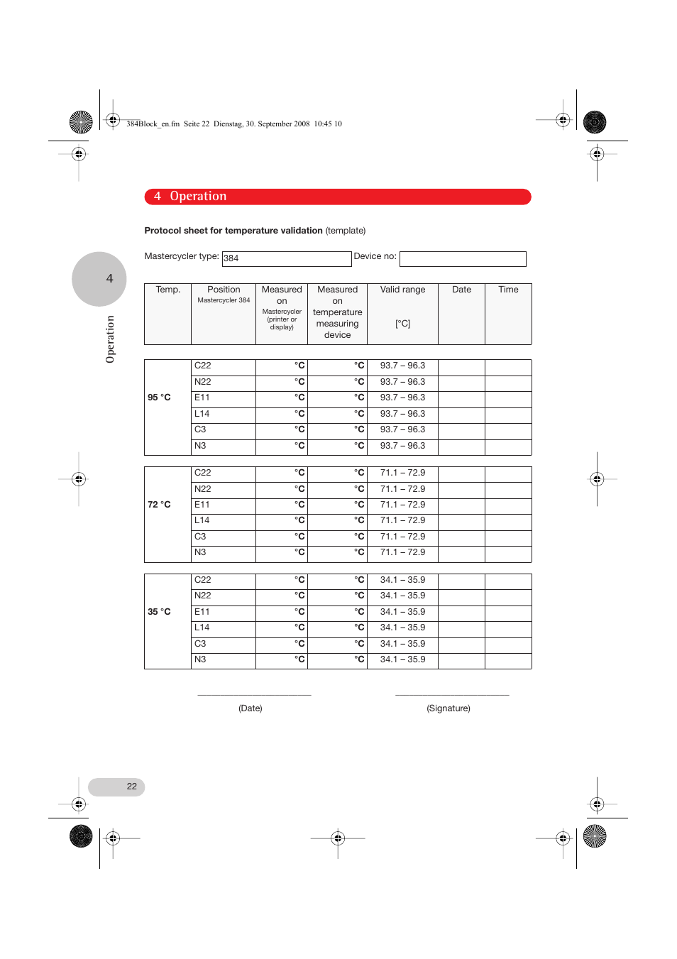 4 operation, Operation | Eppendorf Temperature sensor for the 384well block User Manual | Page 10 / 16