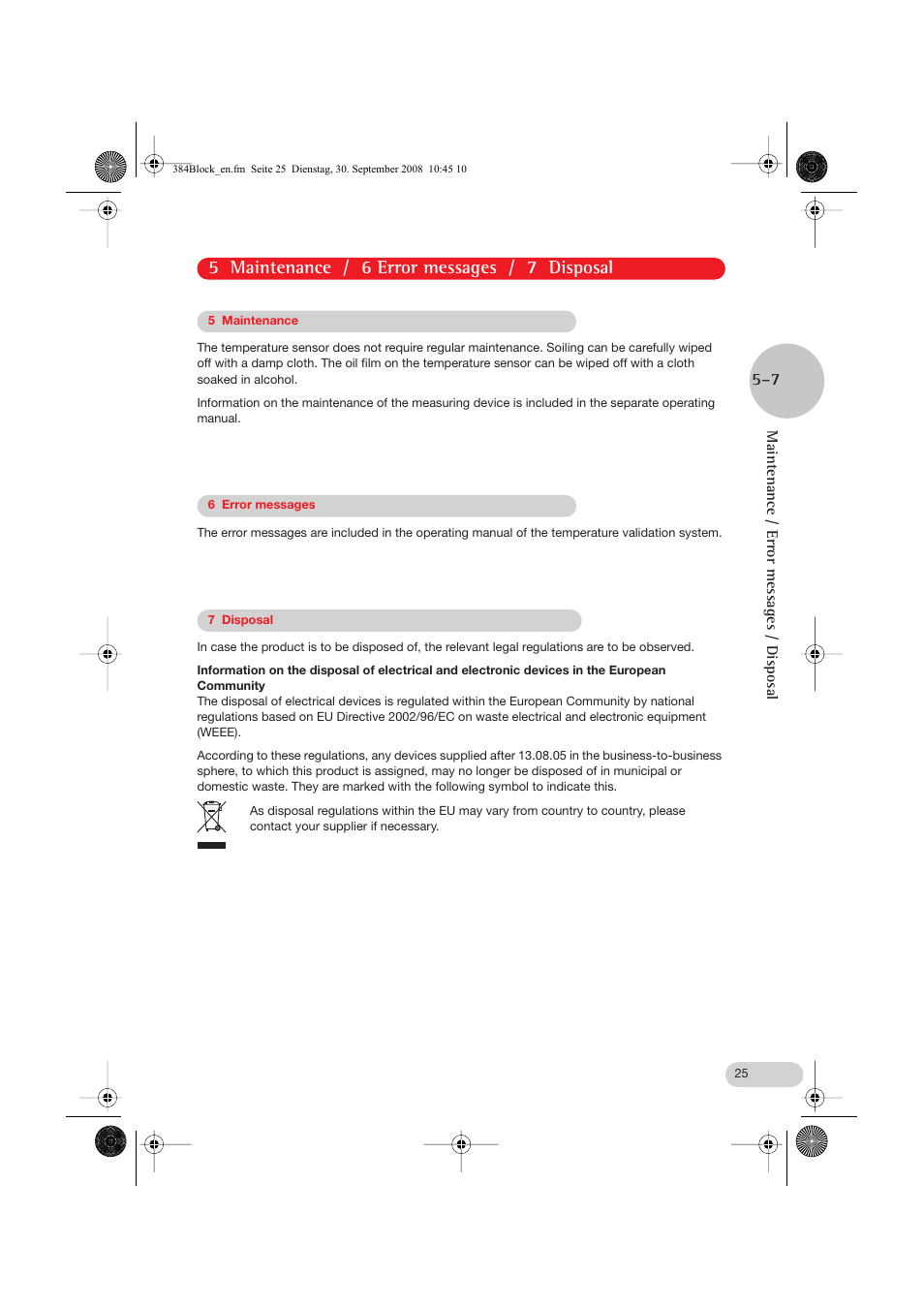 5 maintenance, 6 error messages, 7 disposal | 5 maintenance / 6 error messages / 7 disposal | Eppendorf Temperature sensor for the 384well block User Manual | Page 13 / 16