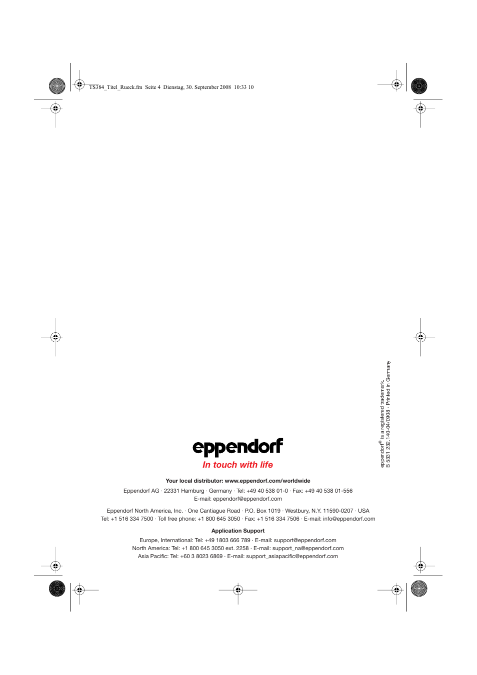Edp no. 5331 232.140-04/0908 | Eppendorf Temperature sensor for the 384well block User Manual | Page 16 / 16