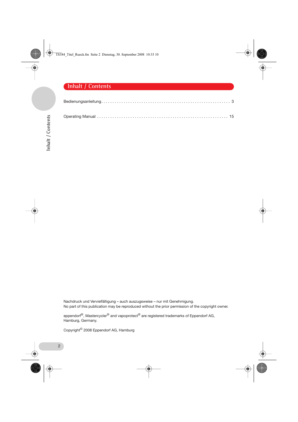 Inhalt / contents | Eppendorf Temperature sensor for the 384well block User Manual | Page 2 / 16