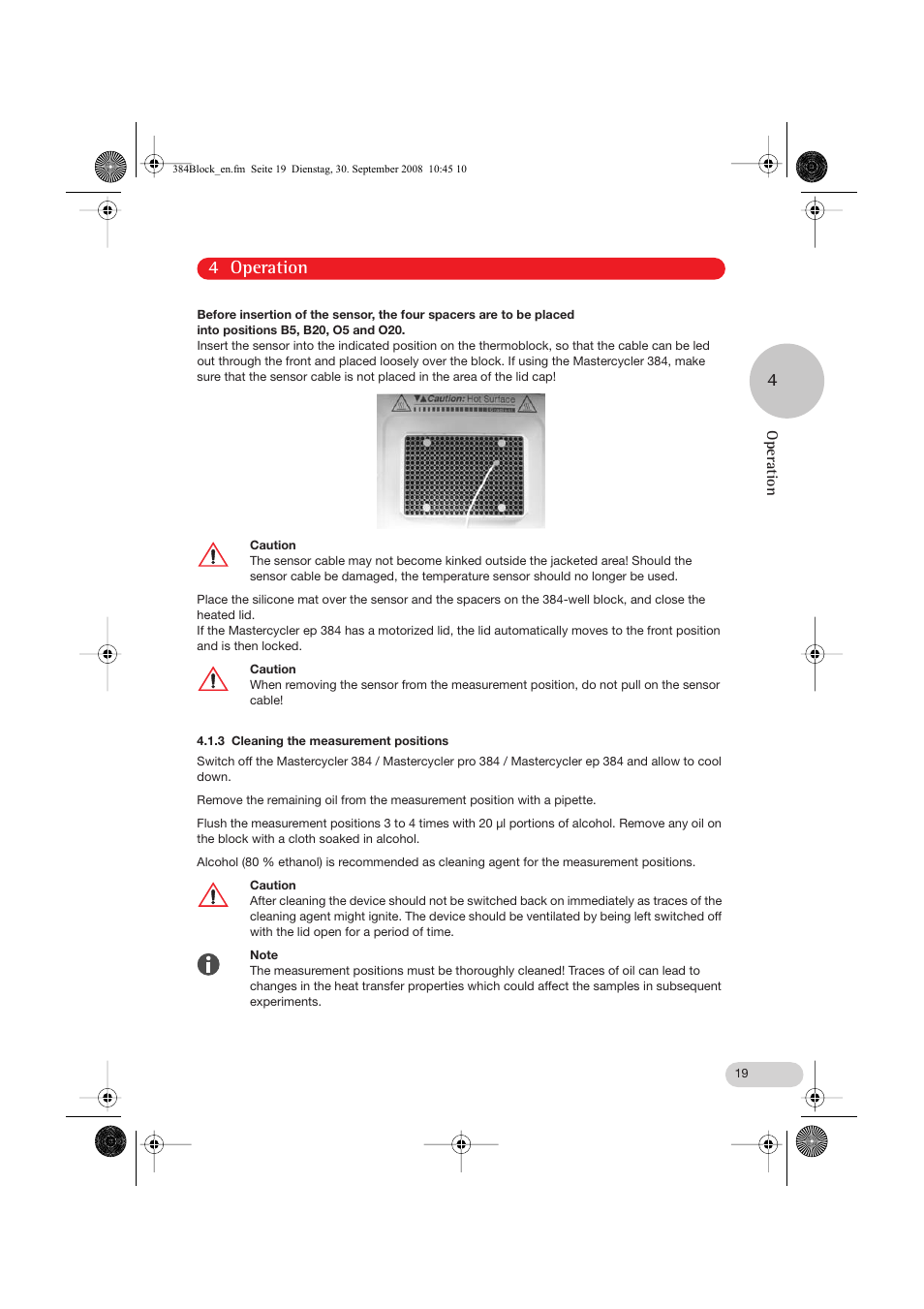 3 cleaning the measurement positions, 4 operation 4 | Eppendorf Temperature sensor for the 384well block User Manual | Page 7 / 16