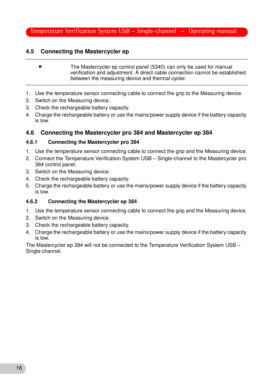 5 connecting the mastercycler ep, 1 connecting the mastercycler pro 384, 2 connecting the mastercycler ep 384 | Eppendorf Temperature Verification System User Manual | Page 16 / 40