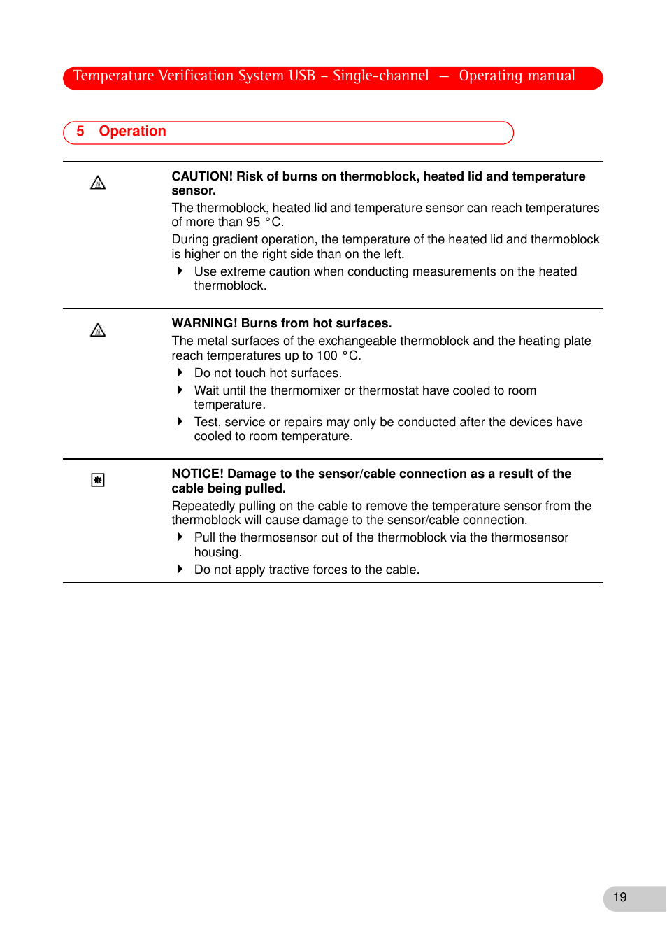 5 operation, Operation | Eppendorf Temperature Verification System User Manual | Page 19 / 40