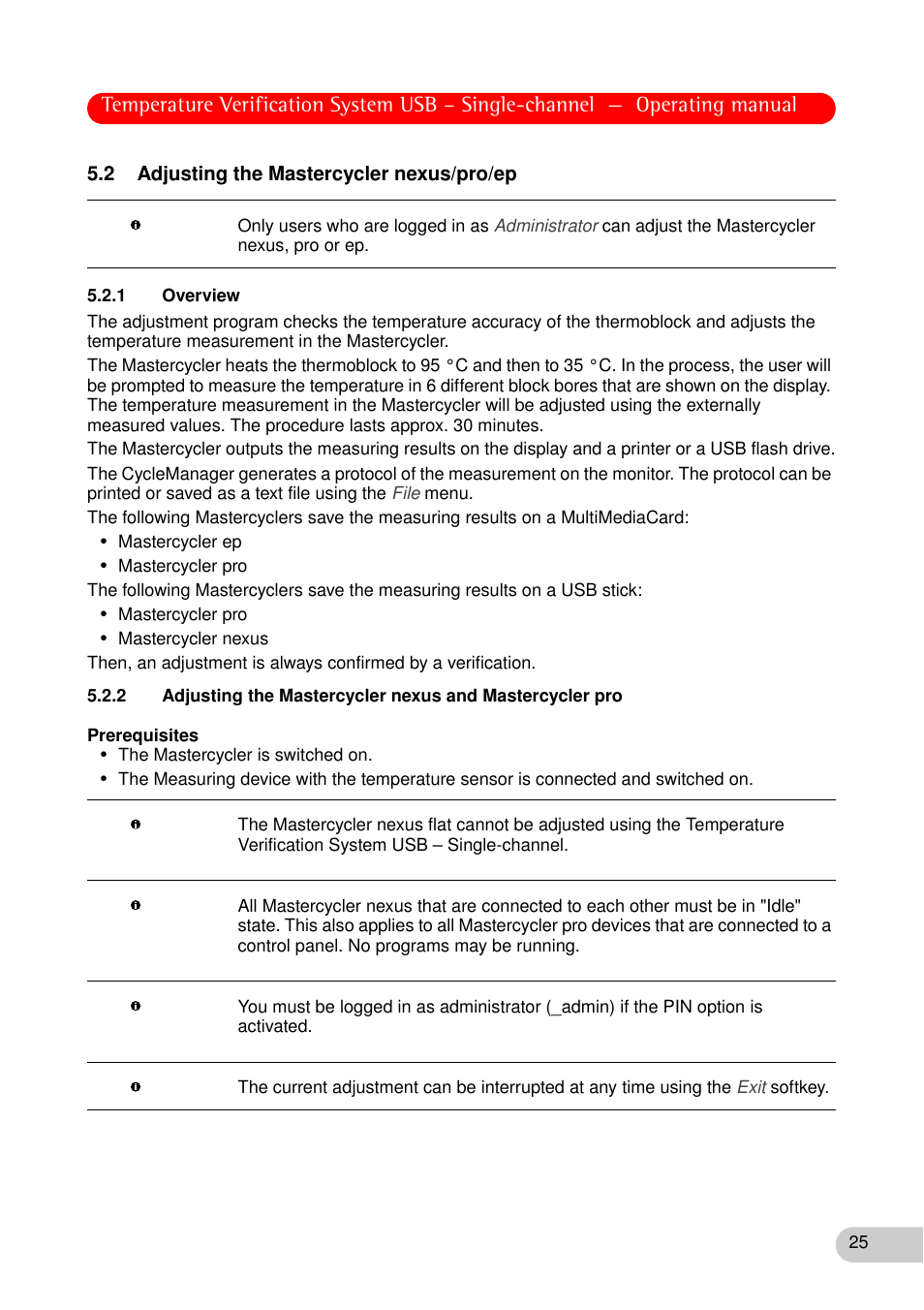 2 adjusting the mastercycler nexus/pro/ep, 1 overview | Eppendorf Temperature Verification System User Manual | Page 25 / 40
