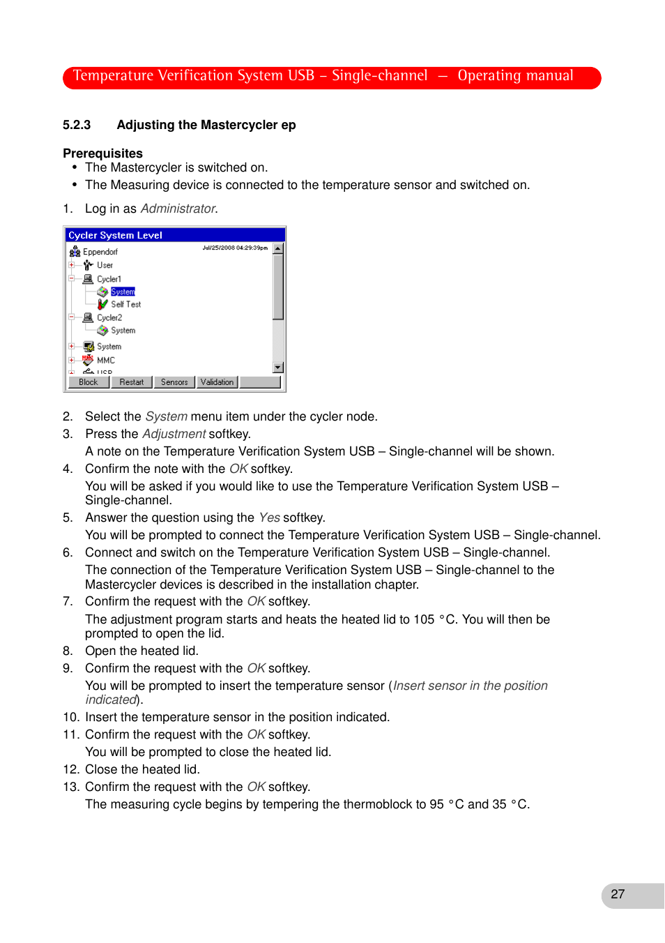 3 adjusting the mastercycler ep | Eppendorf Temperature Verification System User Manual | Page 27 / 40