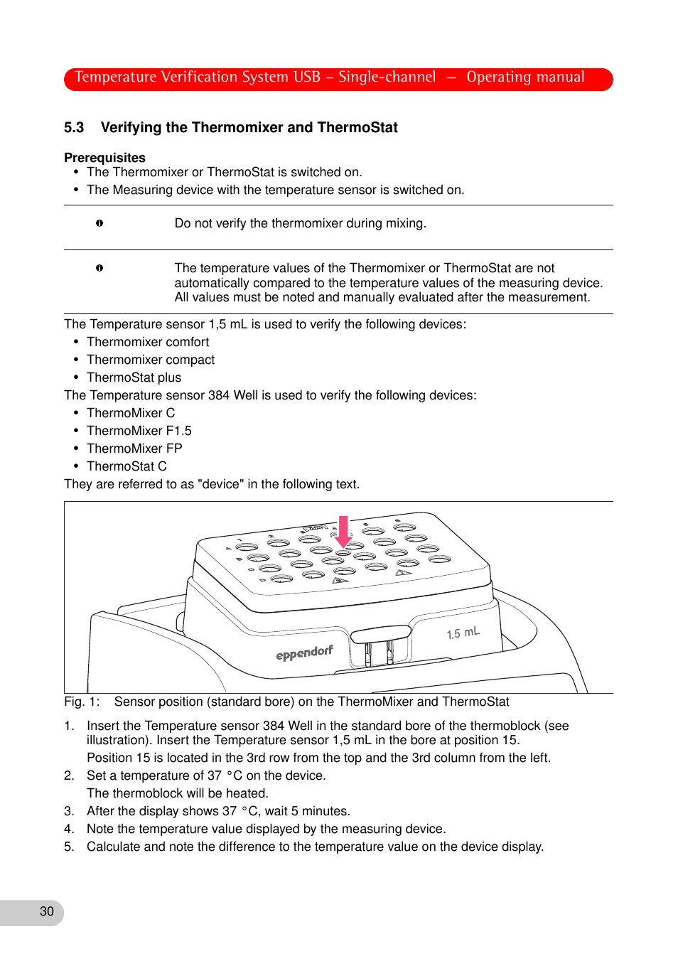 3 verifying the thermomixer and thermostat | Eppendorf Temperature Verification System User Manual | Page 30 / 40