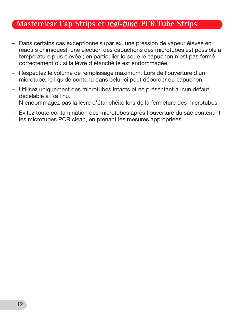 Masterclear cap strips et pcr tube strips | Eppendorf Masterclear Cap Strips and real-time PCR Tube Strips User Manual | Page 12 / 24