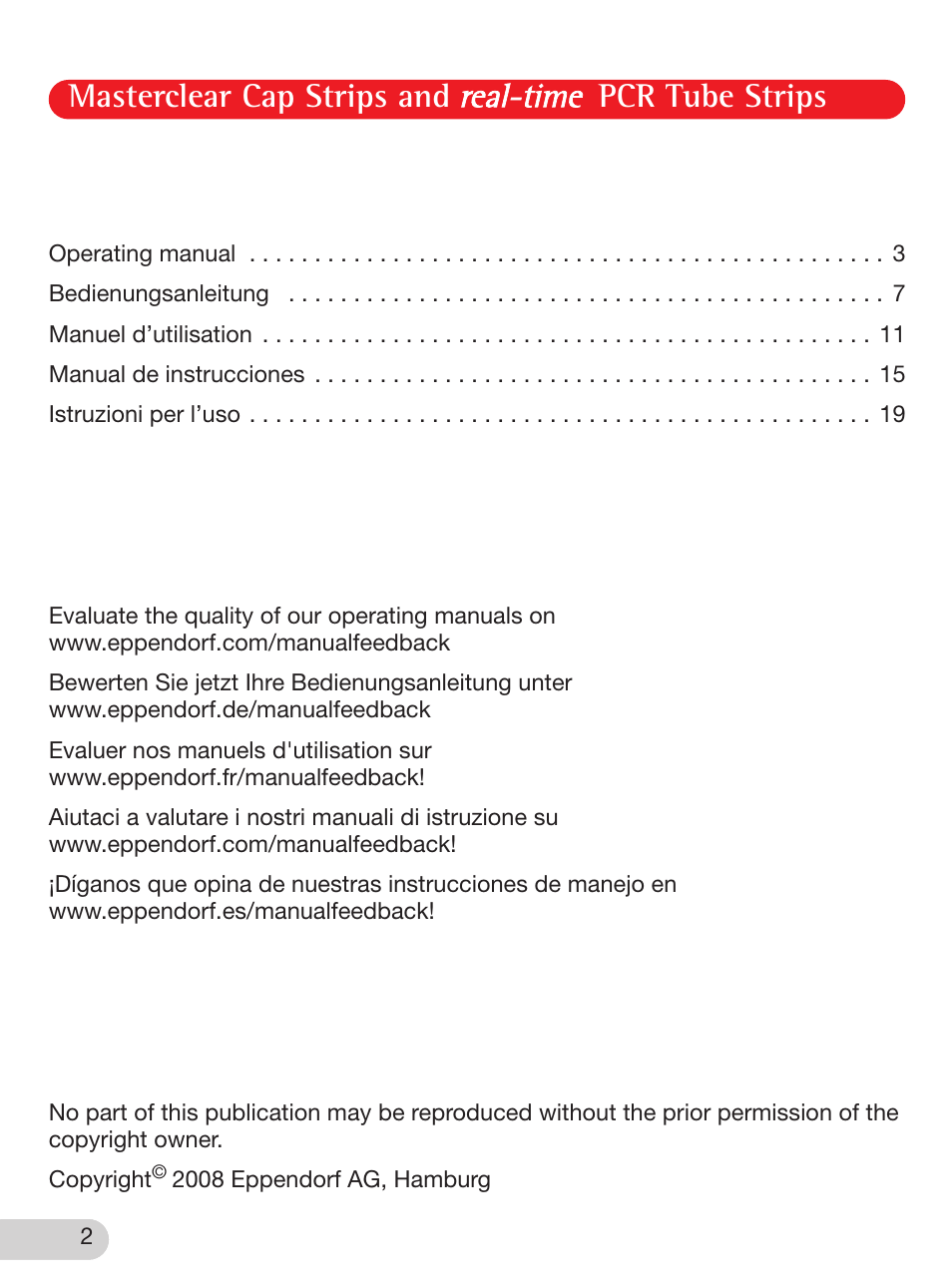 Masterclear cap strips and pcr tube strips | Eppendorf Masterclear Cap Strips and real-time PCR Tube Strips User Manual | Page 2 / 24