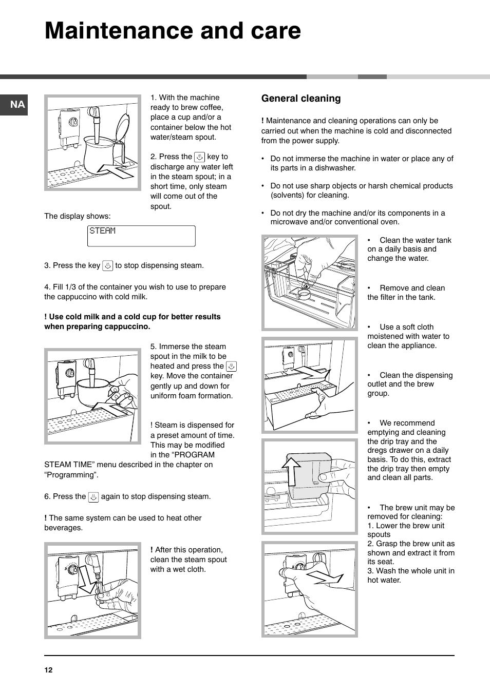 Maintenance and care | Ariston MCA 15 NA P User Manual | Page 12 / 76